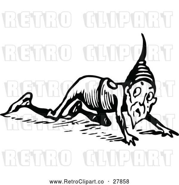 Vector Clip Art of a Sneaky Retro Gnome Crawling Around