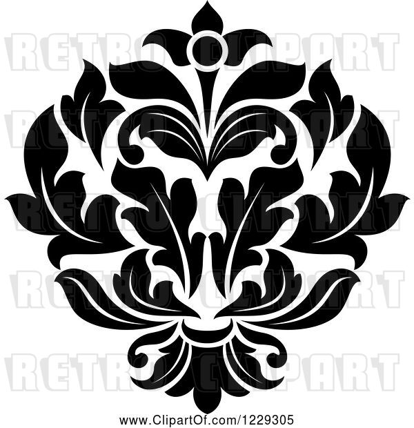 Vector Clip Art of Black and White Arabesque Damask Design 9