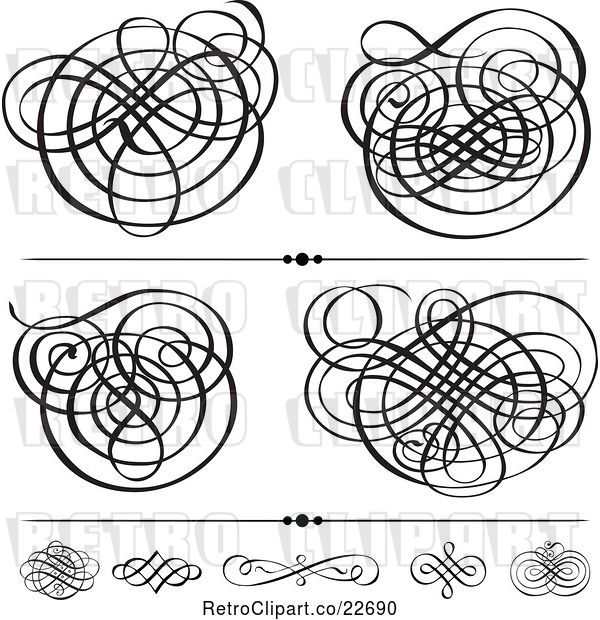 Vector Clip Art of Black Swirl Designs and Borders