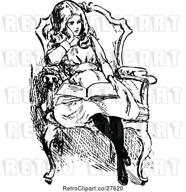 Vector Clip Art of Bord Girl Sitting with a Book
