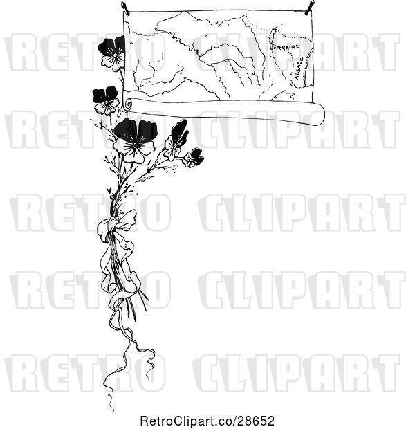 Vector Clip Art of Border of a Map and Flowers