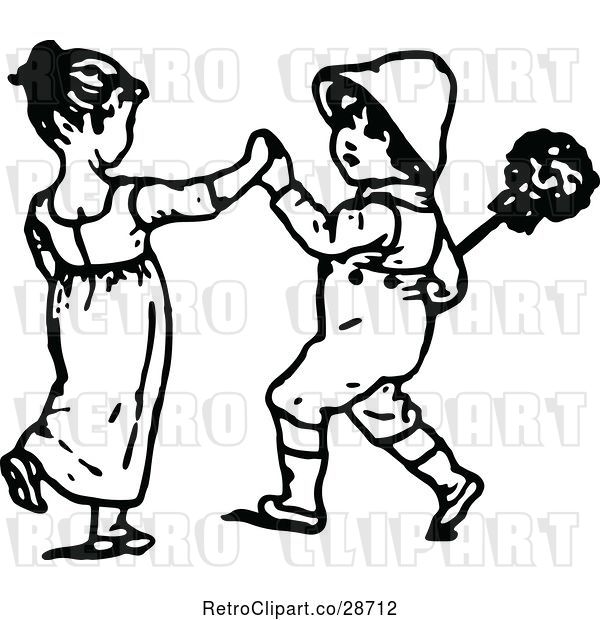 Vector Clip Art of Boy and Girl Holding Hands