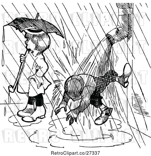 Vector Clip Art of Boy and Girl in the Rain