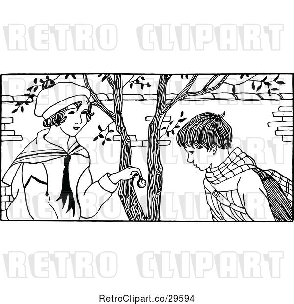 Vector Clip Art of Boy and Girl Under a Tree