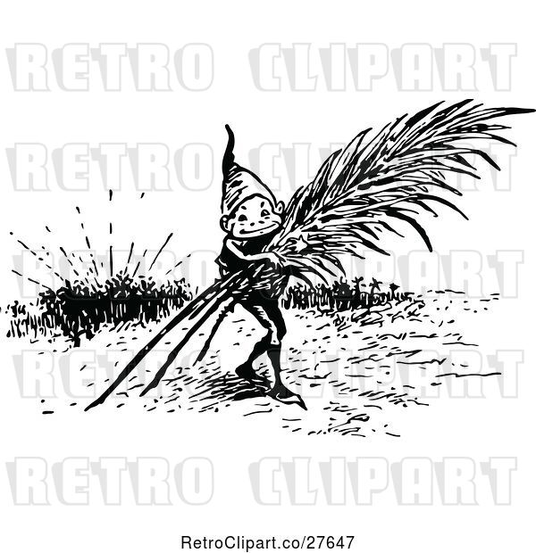 Vector Clip Art of Boy Carrying Branches