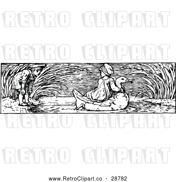 Vector Clip Art of Boy Watching a Girl Ride a Swan