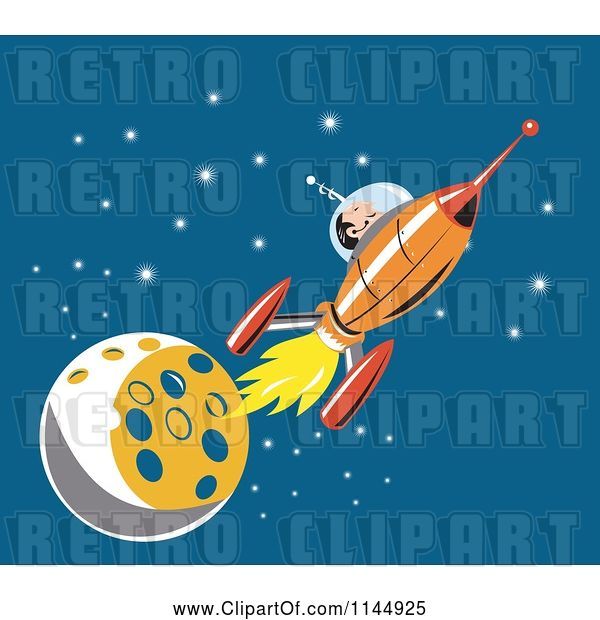 Vector Clip Art of Cartoon Astronaut and Rocket by the Moon