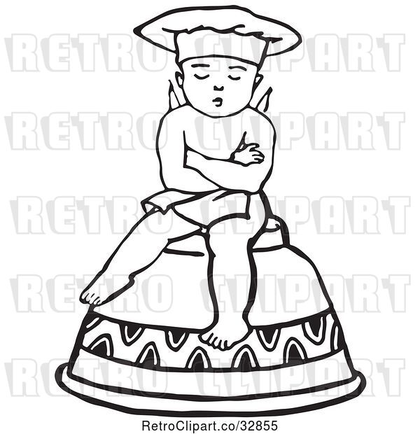 Vector Clip Art of Cherub Chef Sitting on an Upside down Cup