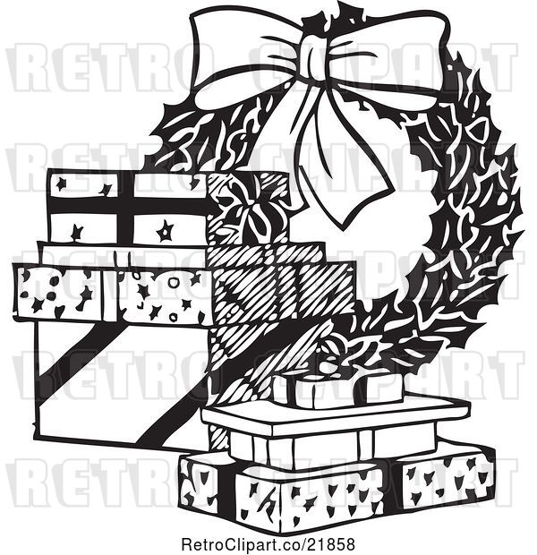 Vector Clip Art of Christmas Wreath and Presents