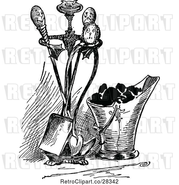 Vector Clip Art of Coal Bucket and Fireplace Tools