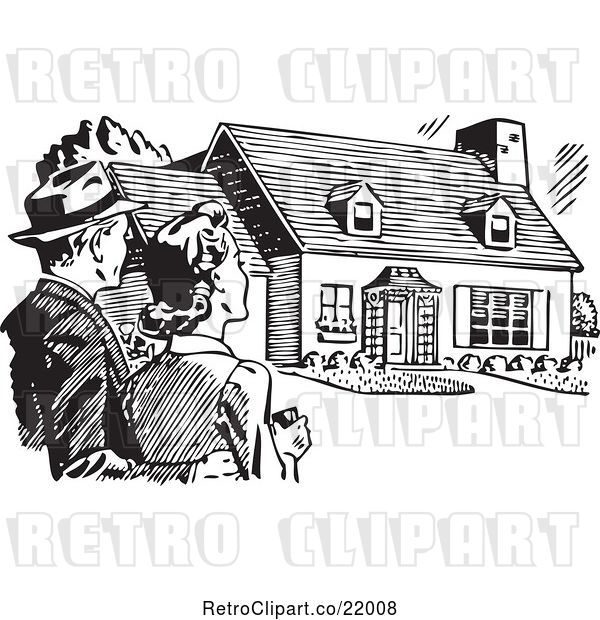 Vector Clip Art of Couple Gazing at a House