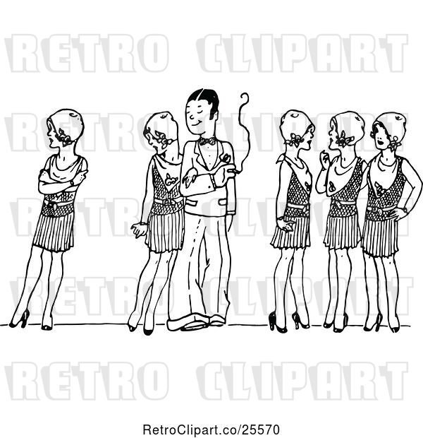 Vector Clip Art of Couple Surrounded by Ladies
