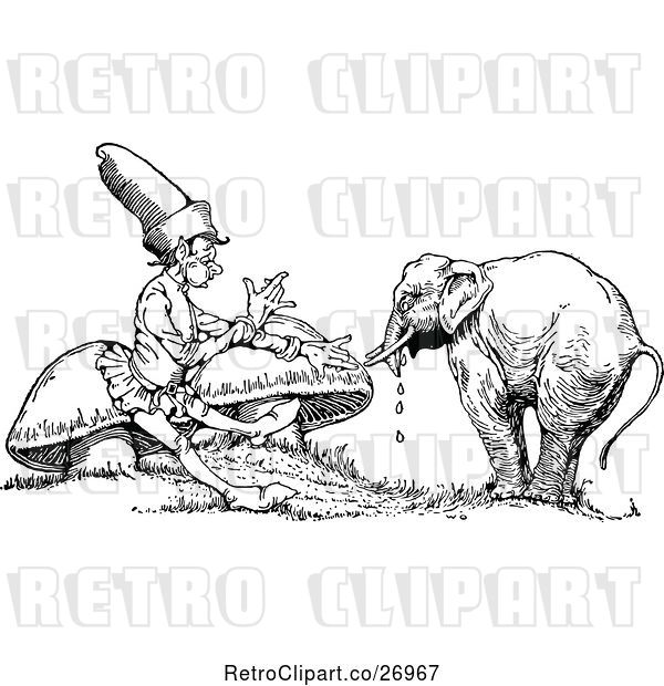 Vector Clip Art of Dwarf and Crying Elephant