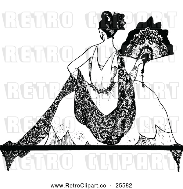 Vector Clip Art of Elegant Lady with a Fan