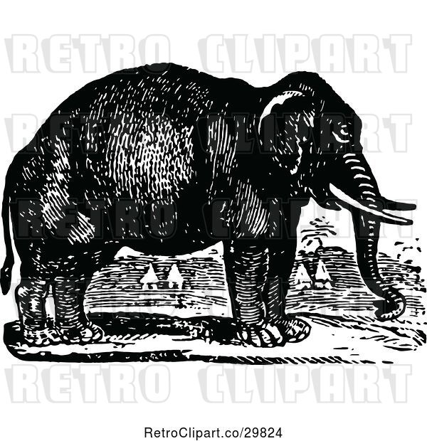 Vector Clip Art of Elephant in a Village