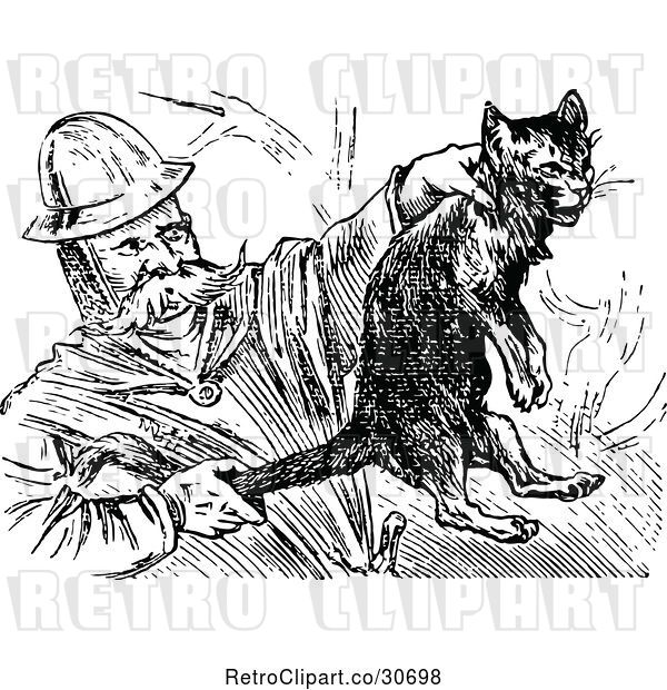 Vector Clip Art of Firefighter Saving a Cat