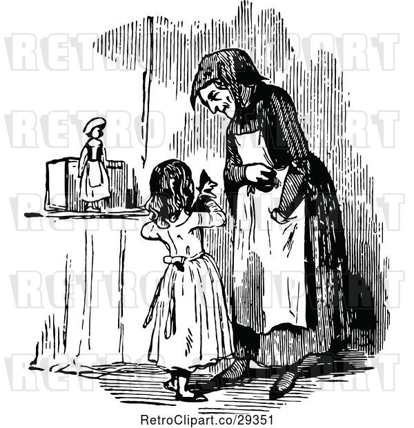 Vector Clip Art of Girl Showing Her Granny Her Puppet