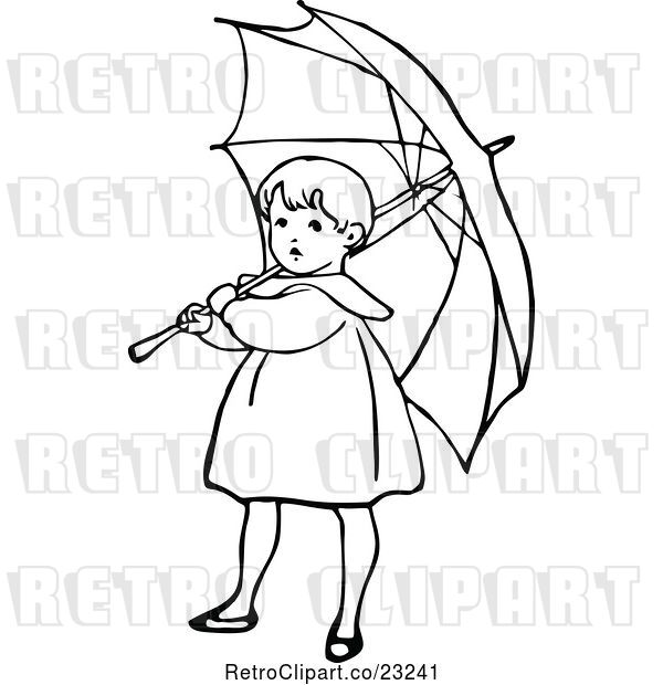 Vector Clip Art of Girl with an Umbrella 1