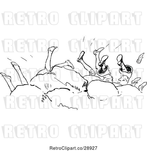 Vector Clip Art of Group of Feet up in the Air Behind Rocks