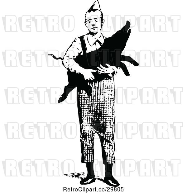 Vector Clip Art of Guy Carrying a Pig