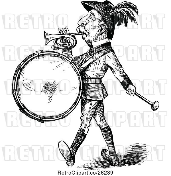 Vector Clip Art of Guy Playing a Drum and Horn