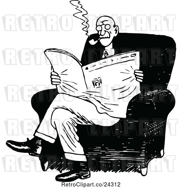 Vector Clip Art of Guy Smoking and Reading the News