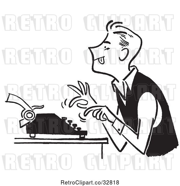 Vector Clip Art of Guy Using a Typewriter