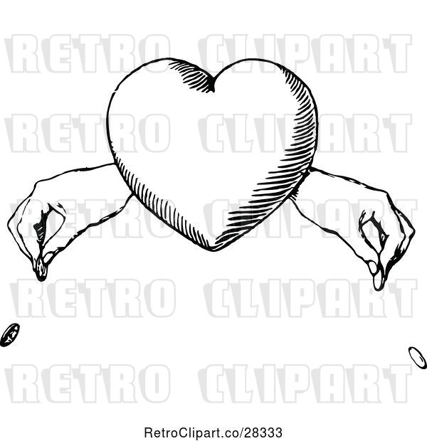 Vector Clip Art of Heart and Hands Dropping Coins