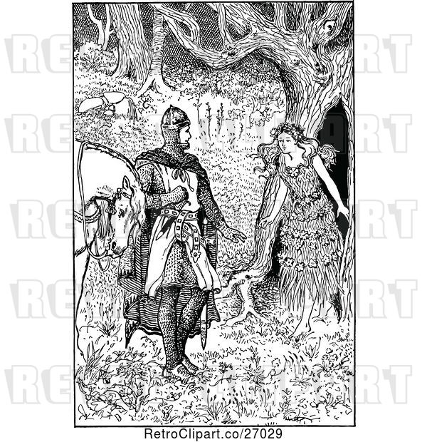 Vector Clip Art of Knight and Maiden in the Woods