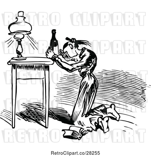 Vector Clip Art of Lady Battling a Wine Bottle