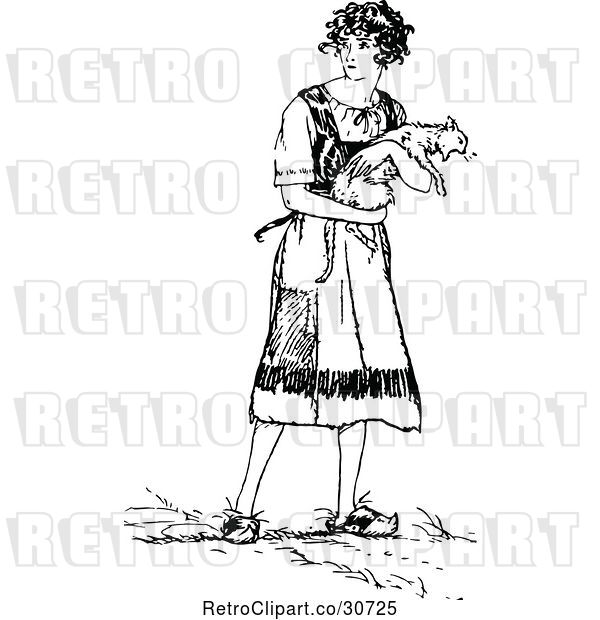 Vector Clip Art of Lady Carrying a Cat