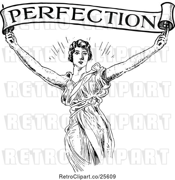 Vector Clip Art of Lady Holding up a Perfection Banner Scroll