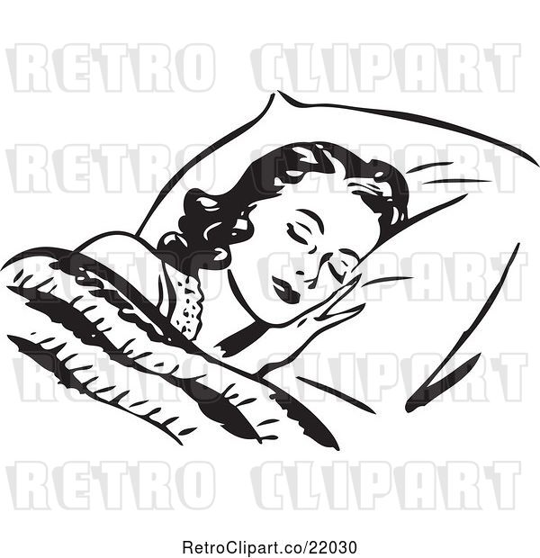Vector Clip Art of Lady Sleeping Against a Fluffy Pillow