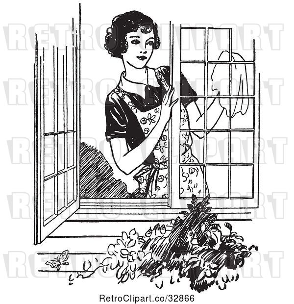 Vector Clip Art of Lady Washing Windows