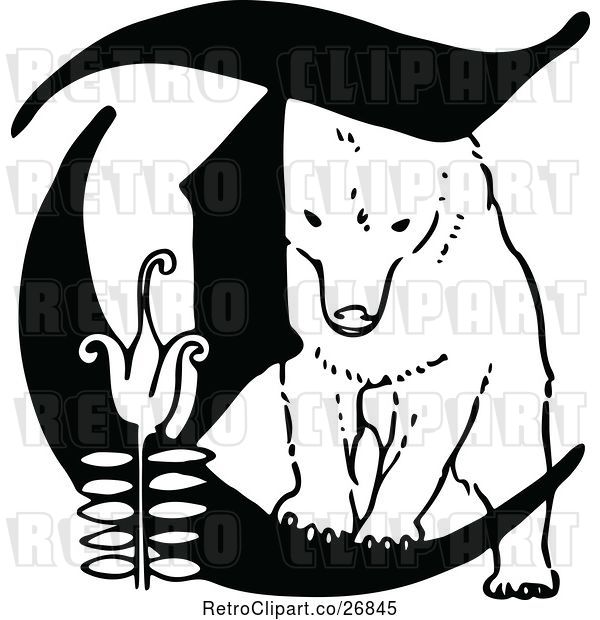 Vector Clip Art of Letter C and Bear with Flower