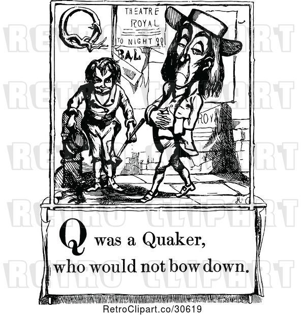 Vector Clip Art of Letter Page with Q Was a Quaker Who Would Not Bow down Text