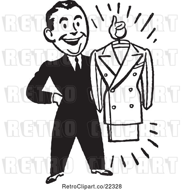 Vector Clip Art of Male Personal Shopper Holding a Business Dress Suit