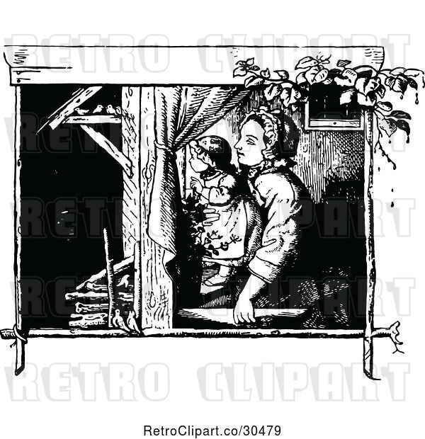 Vector Clip Art of Mother and Daugher by a Window