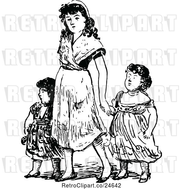 Vector Clip Art of Mother and Daughters