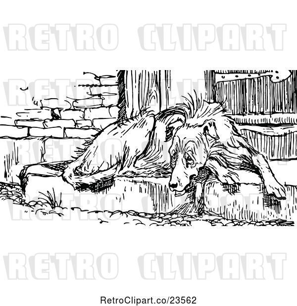 Vector Clip Art of Old Dog Resting on a Door Step