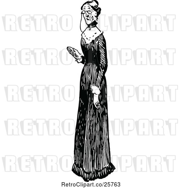 Vector Clip Art of Old Lady in a Long Dress
