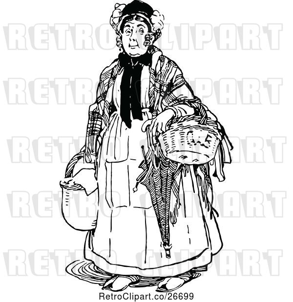Vector Clip Art of Old Lady with Baskets