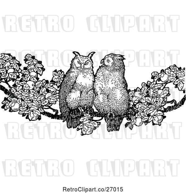 Vector Clip Art of Owls on a Branch
