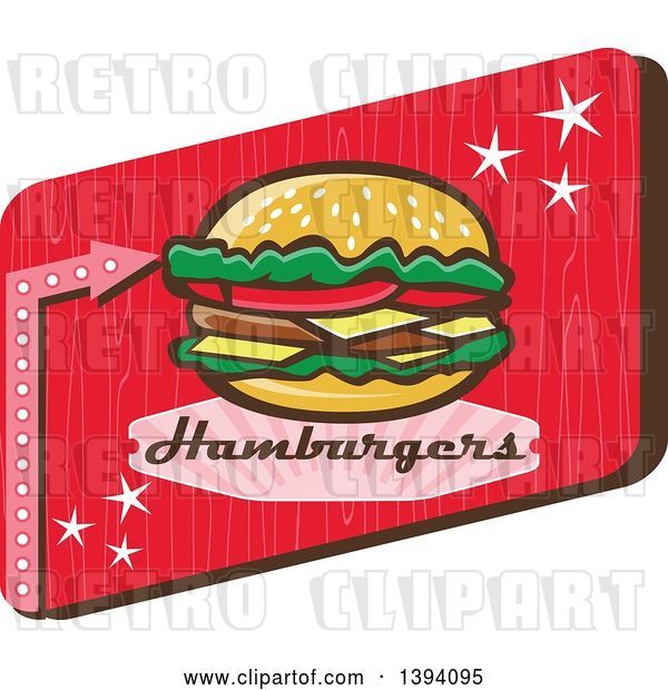 Vector Clip Art of Retro 1950s Cheeseburger and Text in a Red Rectangle