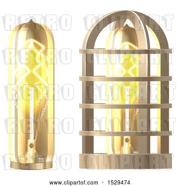 Vector Clip Art of Retro 3d Steampunk Electric Light Bulb and Lamp