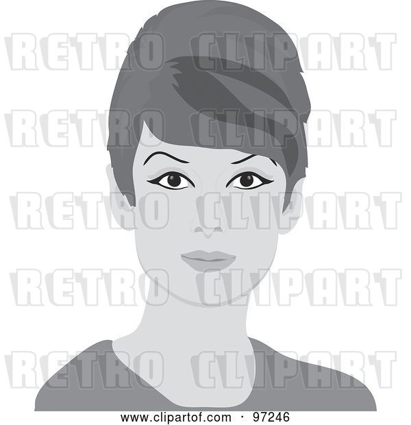 Vector Clip Art of Retro 60s Styled Grayscale Lady with Beehive Hair
