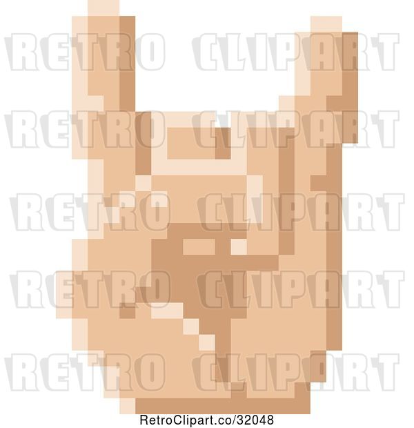 Vector Clip Art of Retro 8 Bit Pixel Art Styled Hand Gesturing the Sign of the Horns
