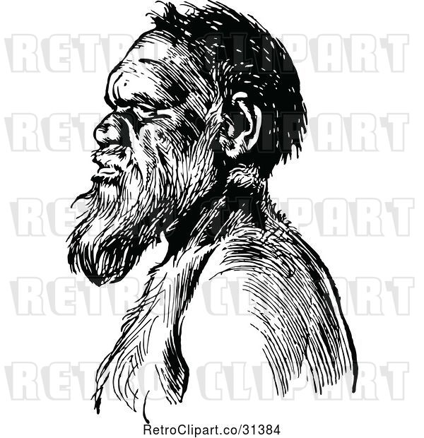 Vector Clip Art of Retro Aboriginal Guy in Profile