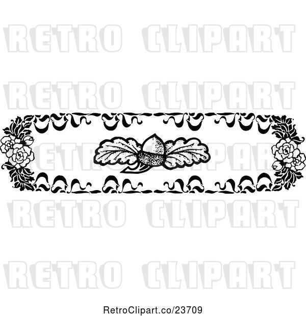Vector Clip Art of Retro Acorn and Rose Design