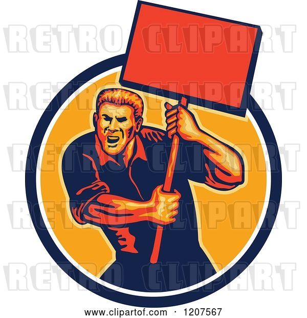 Vector Clip Art of Retro Activist Worker Protesting with a Sign
